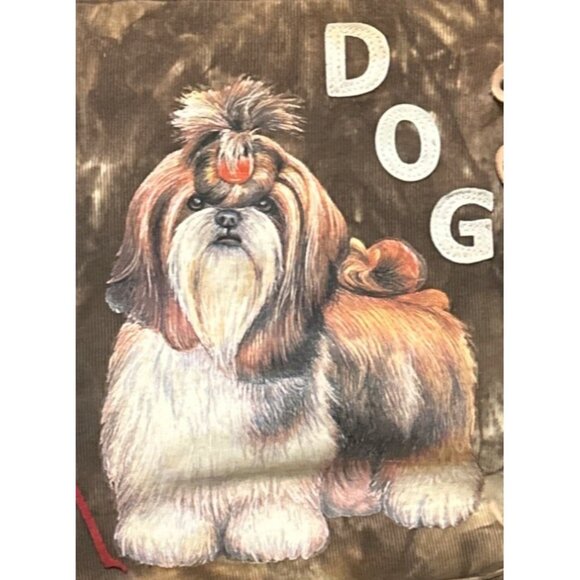 For Nine Dark Brown Corduroy Shih Tzu Dog Theme Shoulder Bag w/Leather Tassels - Picture 2 of 13